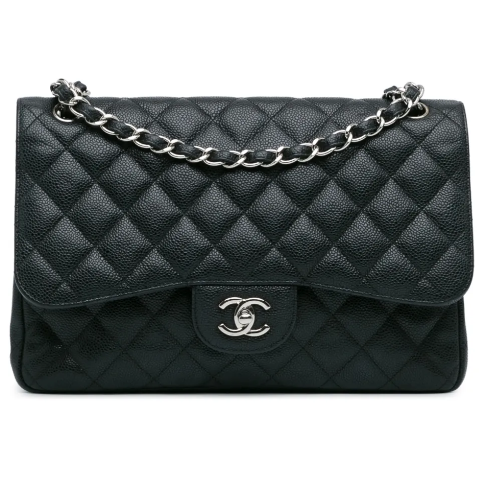 Chanel Vintage - Jumbo Classic Caviar Double Flap - Black - Leather and Lambskin Handbag - Luxury High Quality - Avvenice