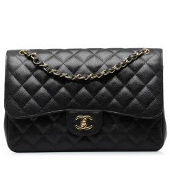 Chanel Vintage - Jumbo Classic Caviar Double Flap - Black - Leather and Lambskin Handbag - Luxury High Quality - Avvenice