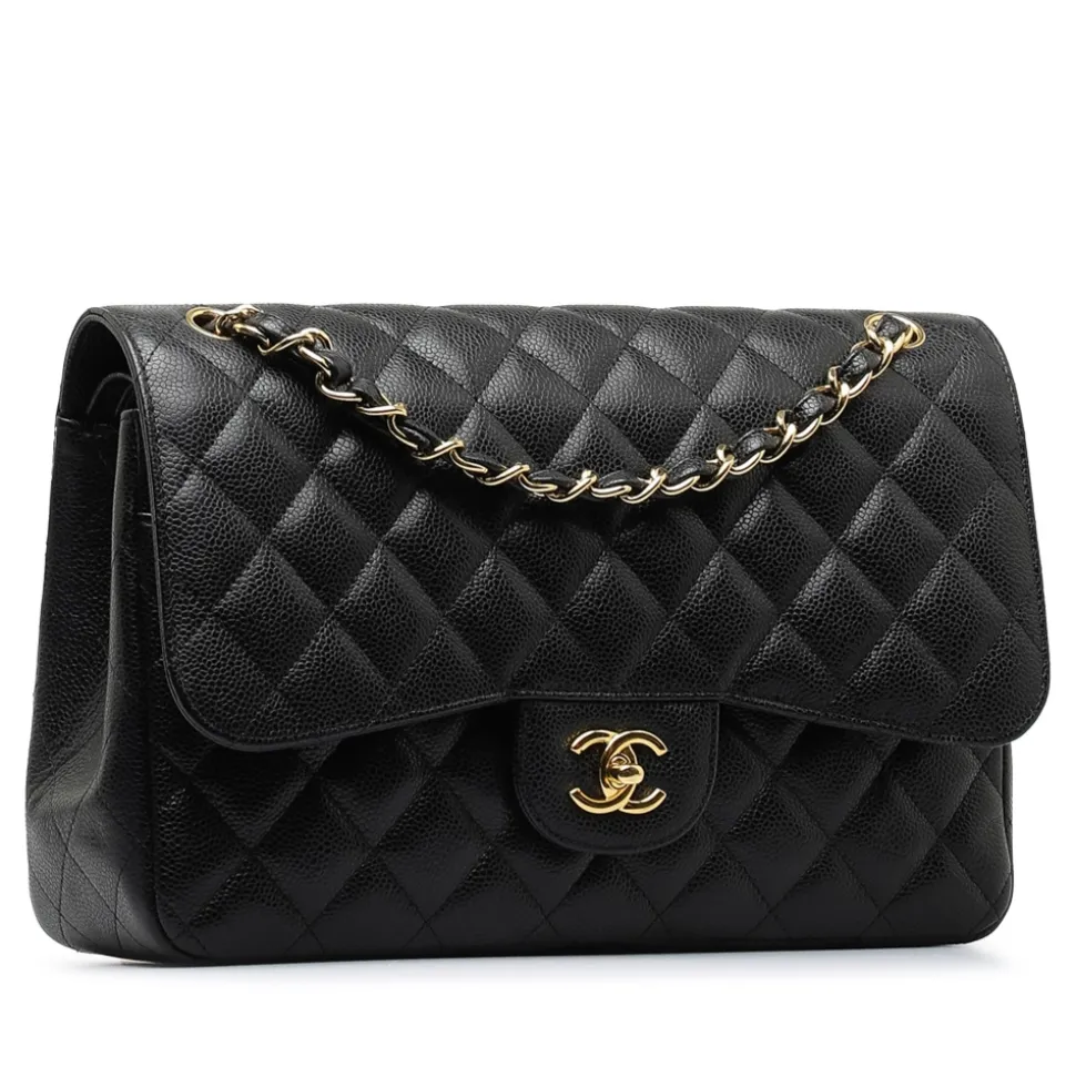 Chanel Vintage - Jumbo Classic Caviar Double Flap - Black - Leather and Lambskin Handbag - Luxury High Quality - Avvenice