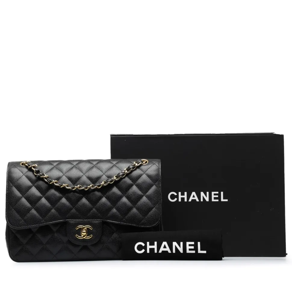 Chanel Vintage - Jumbo Classic Caviar Double Flap - Black - Leather and Lambskin Handbag - Luxury High Quality - Avvenice