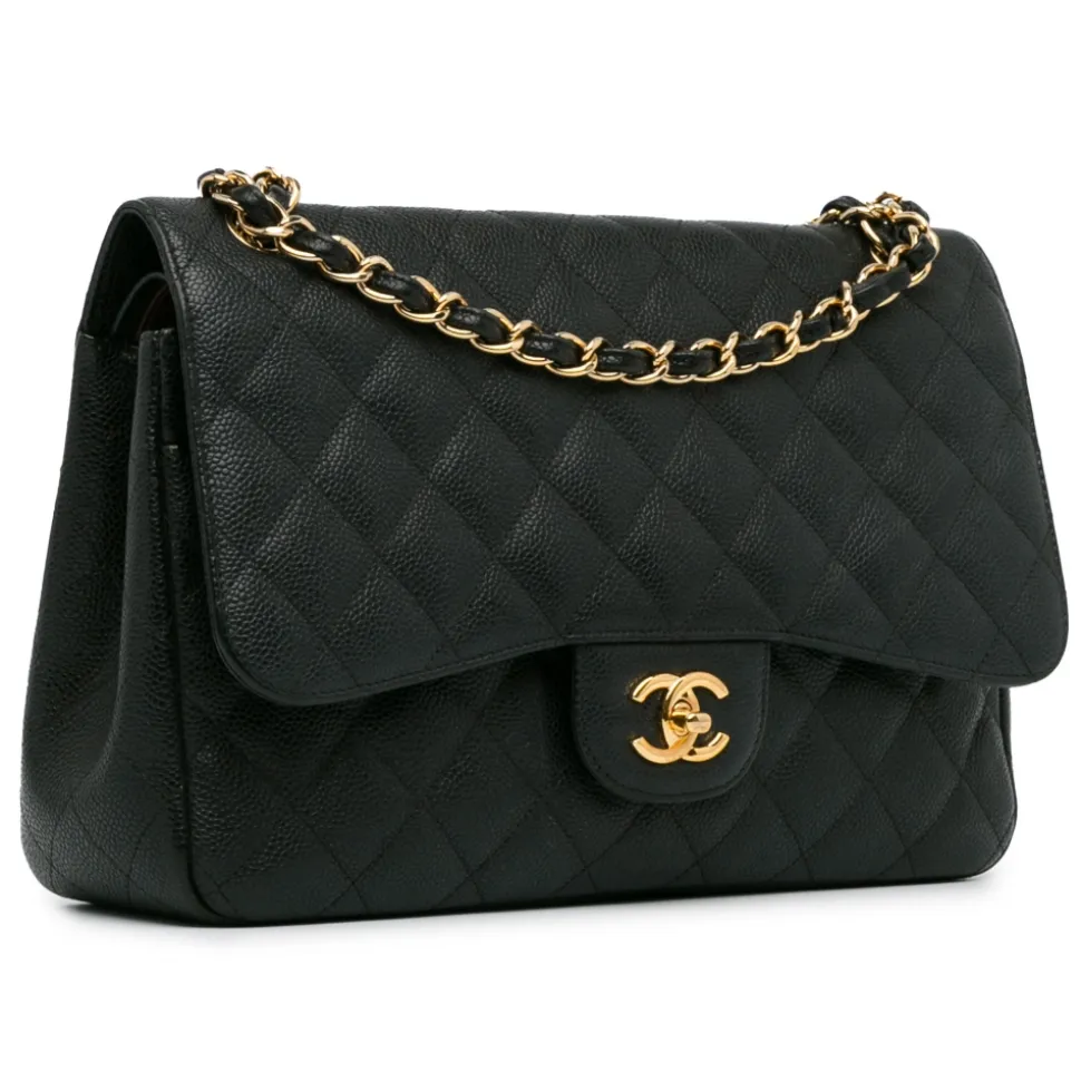 Chanel Vintage - Jumbo Classic Caviar Double Flap - Black - Leather and Lambskin Handbag - Luxury High Quality - Avvenice