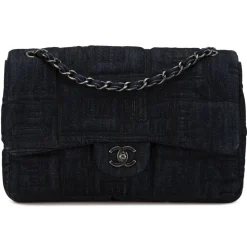 Chanel Vintage - Jumbo Embroidered Denim Perfume Bottle Single Flap - Black - Leather and Lambskin Handbag - Luxury High Quality - Avvenice