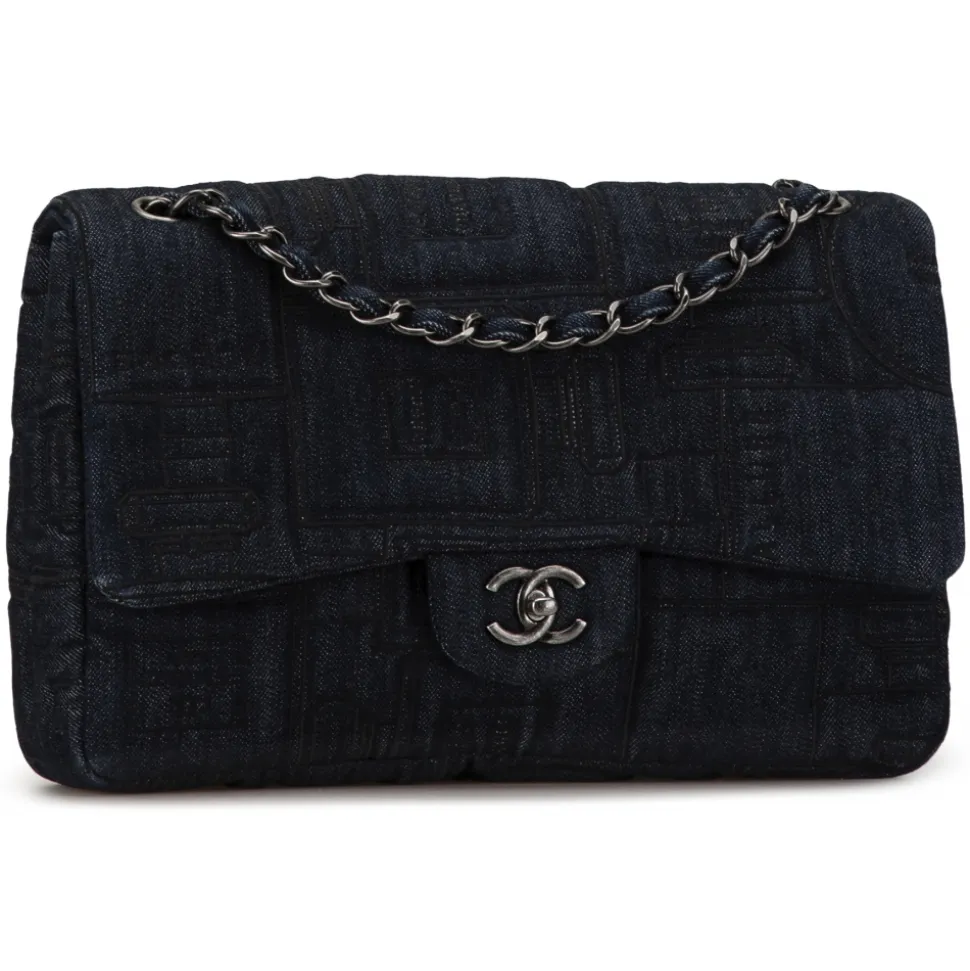 Chanel Vintage - Jumbo Embroidered Denim Perfume Bottle Single Flap - Black - Leather and Lambskin Handbag - Luxury High Quality - Avvenice