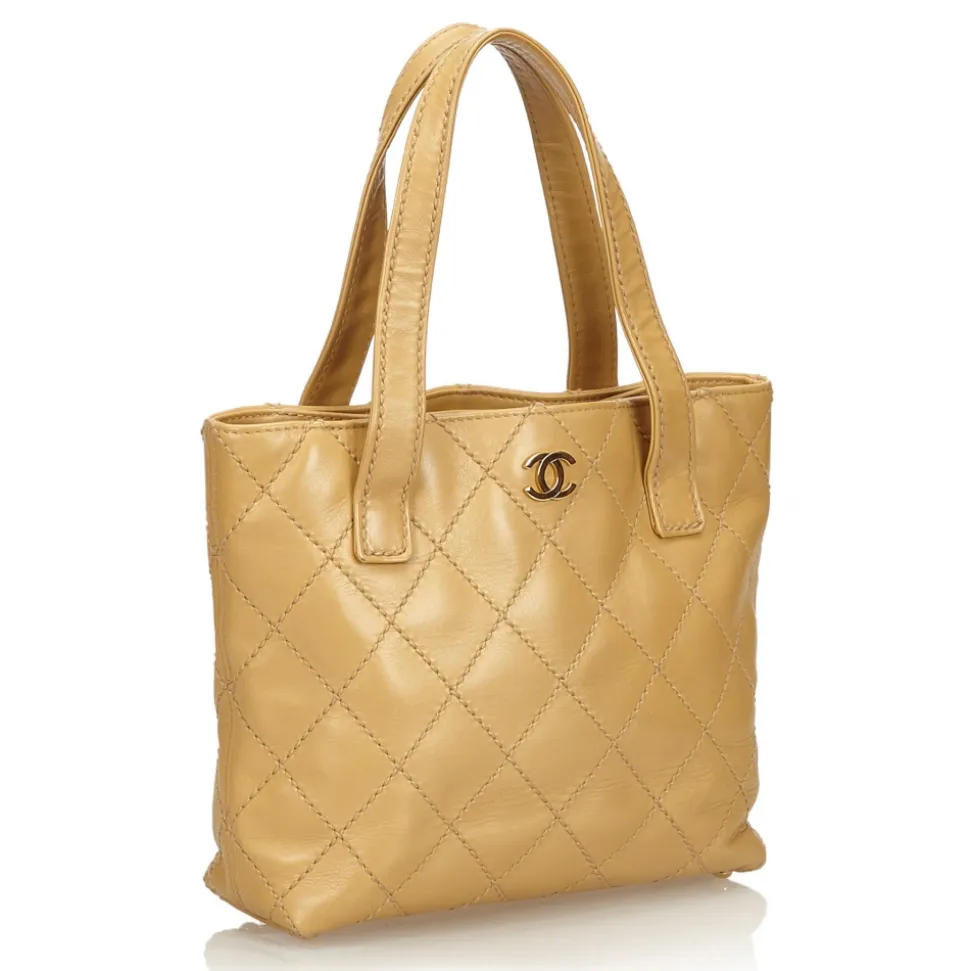 Chanel Vintage - Leather Surpique Handbag Bag - Brown - Leather Handbag - Luxury High Quality - Avvenice