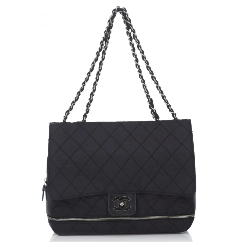 Chanel Vintage - Matelasse Chain Nylon Flap Shoulder Bag - Black - Leather and Canvas Handbag - Luxury High Quality - Avvenice