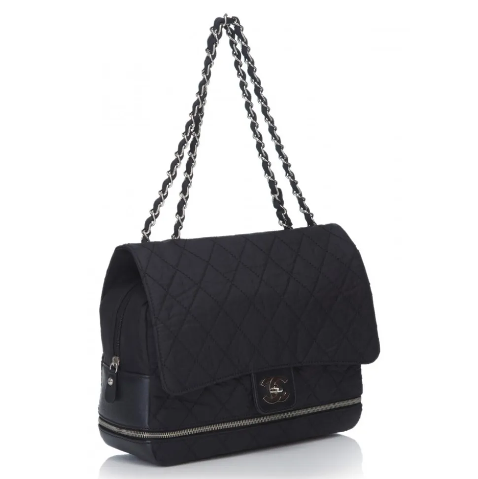 Chanel Vintage - Matelasse Chain Nylon Flap Shoulder Bag - Black - Leather and Canvas Handbag - Luxury High Quality - Avvenice
