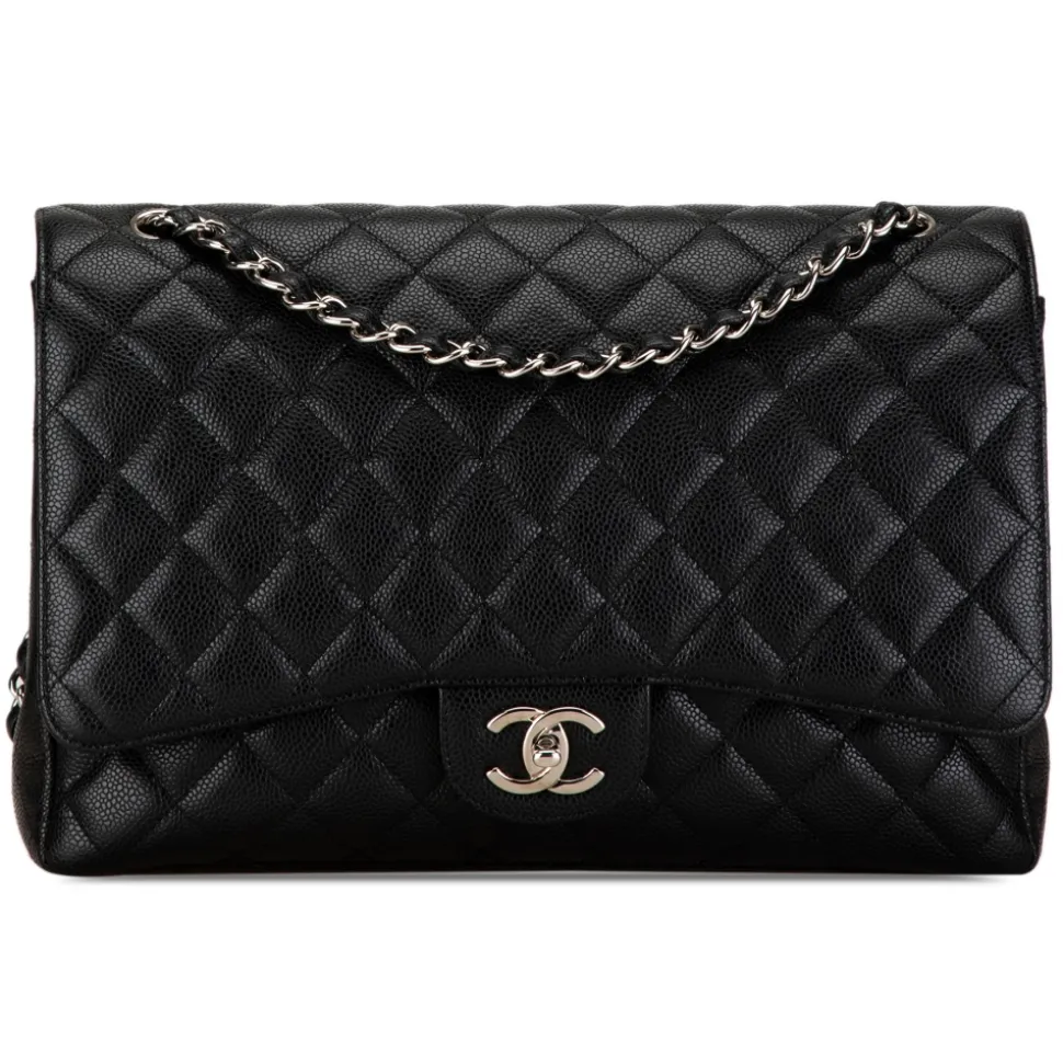 Chanel Vintage - Maxi Classic Caviar Double Flap - Black - Leather and Lambskin Handbag - Luxury High Quality - Avvenice