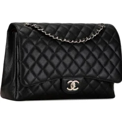 Chanel Vintage - Maxi Classic Caviar Double Flap - Black - Leather and Lambskin Handbag - Luxury High Quality - Avvenice
