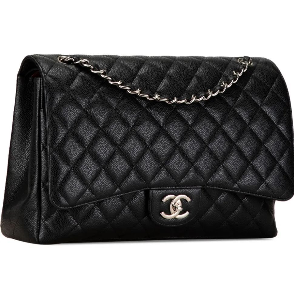 Chanel Vintage - Maxi Classic Caviar Double Flap - Black - Leather and Lambskin Handbag - Luxury High Quality - Avvenice