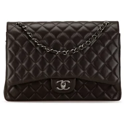 Chanel Vintage - Maxi Classic Lambskin Double Flap - Black - Leather and Lambskin Handbag - Luxury High Quality - Avvenice