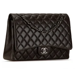Chanel Vintage - Maxi Classic Lambskin Double Flap - Black - Leather and Lambskin Handbag - Luxury High Quality - Avvenice