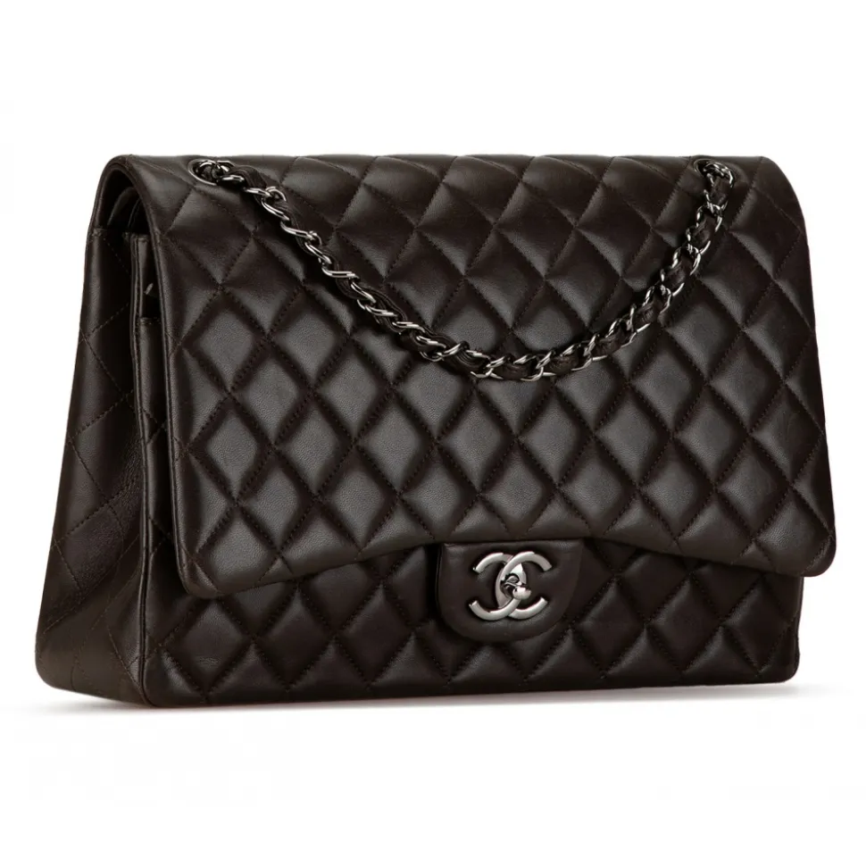 Chanel Vintage - Maxi Classic Lambskin Double Flap - Black - Leather and Lambskin Handbag - Luxury High Quality - Avvenice