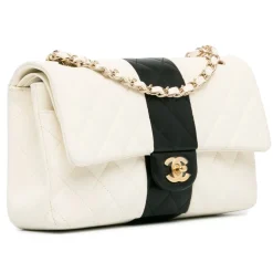 Chanel Vintage - Medium Bi-Stripe Classic Lambskin Double Flap - White - Leather and Lambskin Handbag - Luxury High Quality - Avvenice