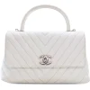 Chanel Vintage - Medium Caviar Chevron Coco Top Handle Satchel - White - Leather and Lambskin Handbag - Luxury High Quality - Avvenice
