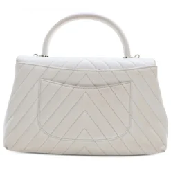Chanel Vintage - Medium Caviar Chevron Coco Top Handle Satchel - White - Leather and Lambskin Handbag - Luxury High Quality - Avvenice