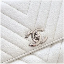 Chanel Vintage - Medium Caviar Chevron Coco Top Handle Satchel - White - Leather and Lambskin Handbag - Luxury High Quality - Avvenice