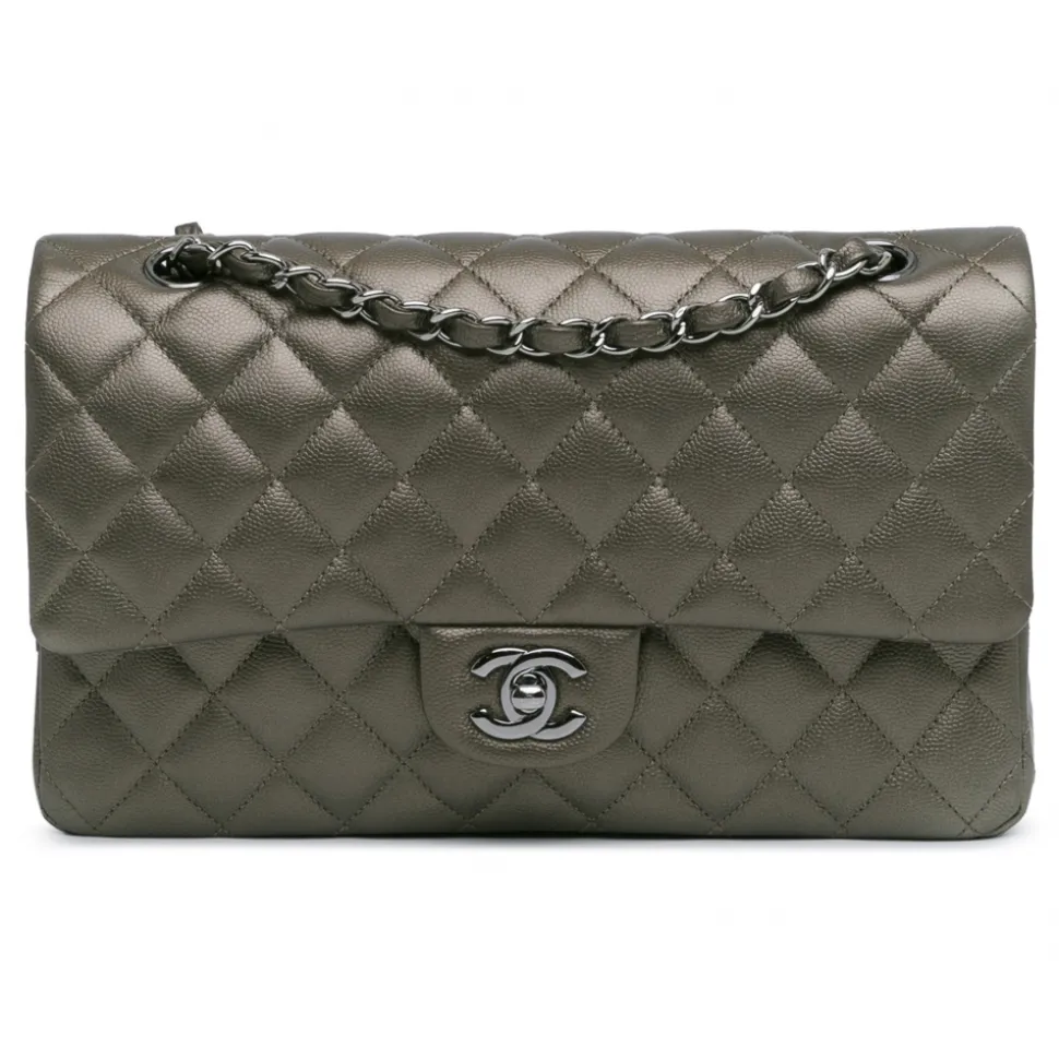 Chanel Vintage - Medium Classic Metallic Caviar Double Flap - Gray - Leather and Lambskin Handbag - Luxury High Quality - Avvenice