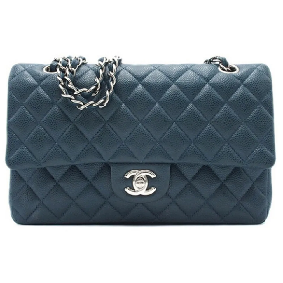Chanel Vintage - Medium Classic Caviar Double Flap - Blue - Leather and Lambskin Handbag - Luxury High Quality - Avvenice