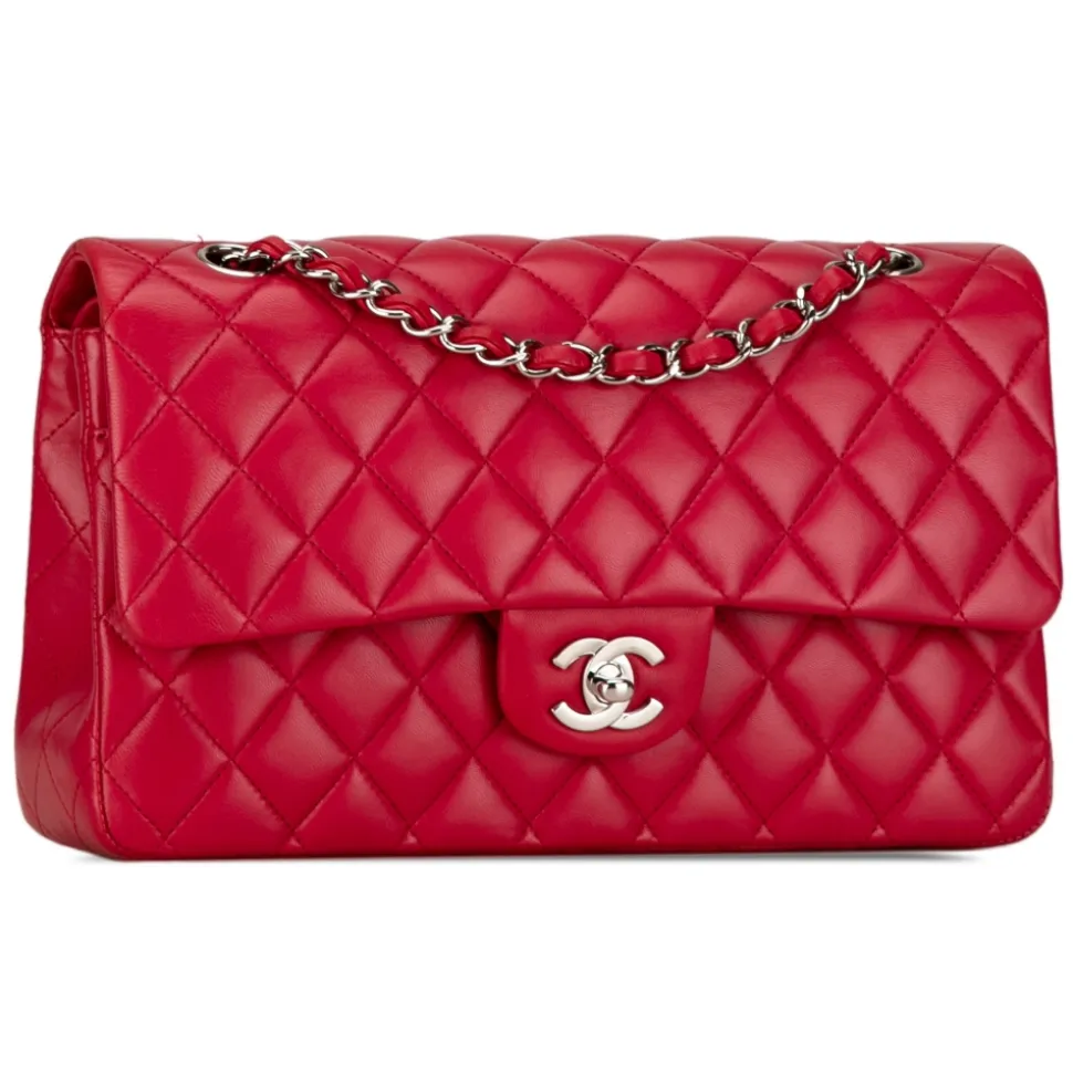 Chanel Vintage - Medium Classic Lambskin Double Flap - Red - Leather and Lambskin Handbag - Luxury High Quality - Avvenice
