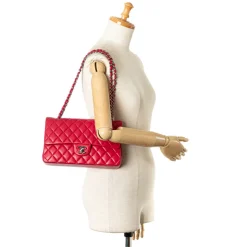 Chanel Vintage - Medium Classic Lambskin Double Flap - Red - Leather and Lambskin Handbag - Luxury High Quality - Avvenice