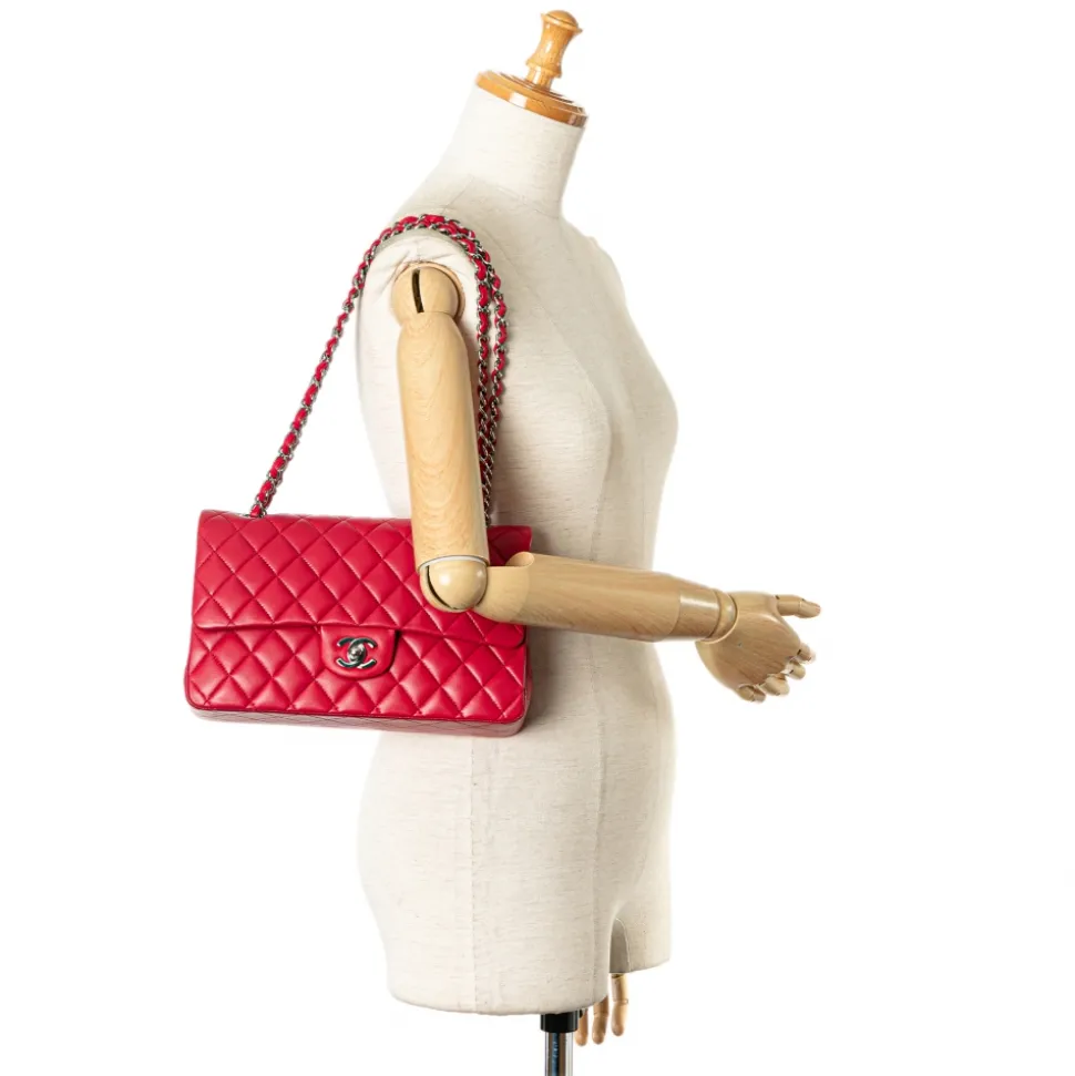 Chanel Vintage - Medium Classic Lambskin Double Flap - Red - Leather and Lambskin Handbag - Luxury High Quality - Avvenice