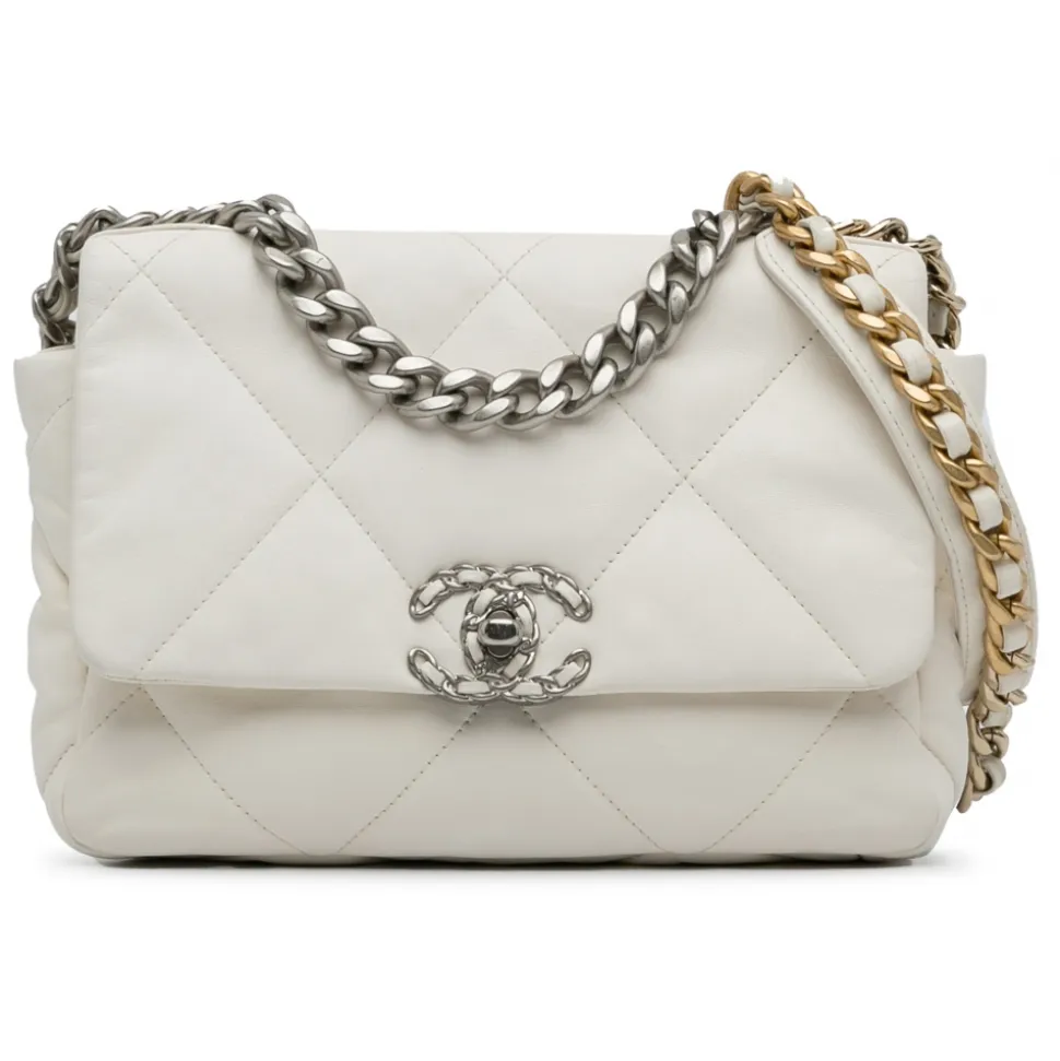 Chanel Vintage - Medium Lambskin 19 Flap - White - Leather and Lambskin Handbag - Luxury High Quality - Avvenice