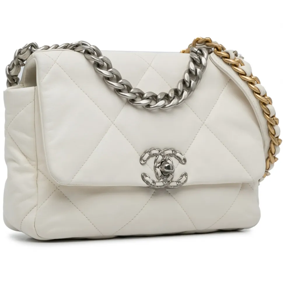 Chanel Vintage - Medium Lambskin 19 Flap - White - Leather and Lambskin Handbag - Luxury High Quality - Avvenice