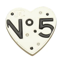 Chanel Vintage - Metal No 5 Heart Brooch - White - Brooch Chanel - Luxury High Quality - Avvenice