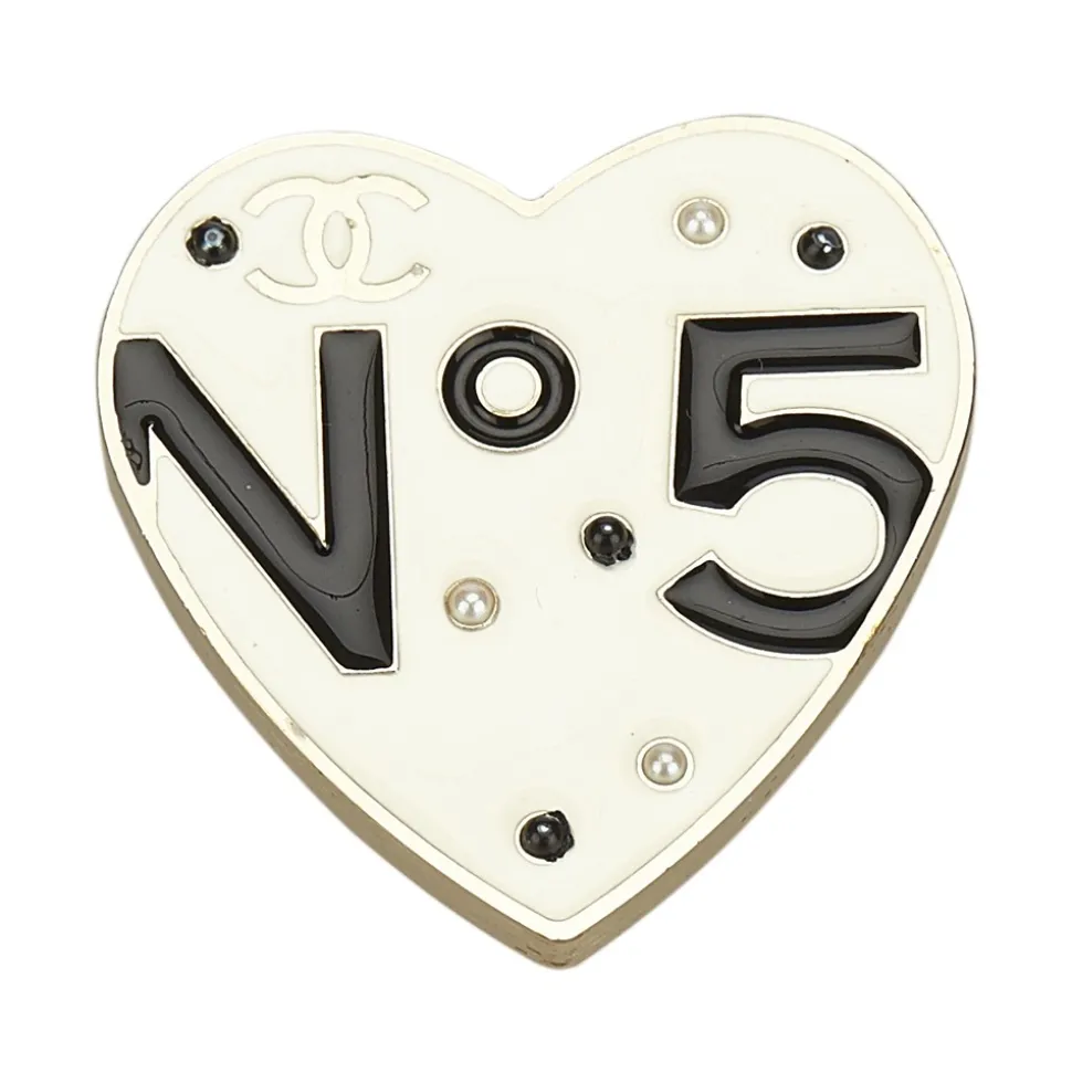 Chanel Vintage - Metal No 5 Heart Brooch - White - Brooch Chanel - Luxury High Quality - Avvenice