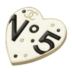 Chanel Vintage - Metal No 5 Heart Brooch - White - Brooch Chanel - Luxury High Quality - Avvenice