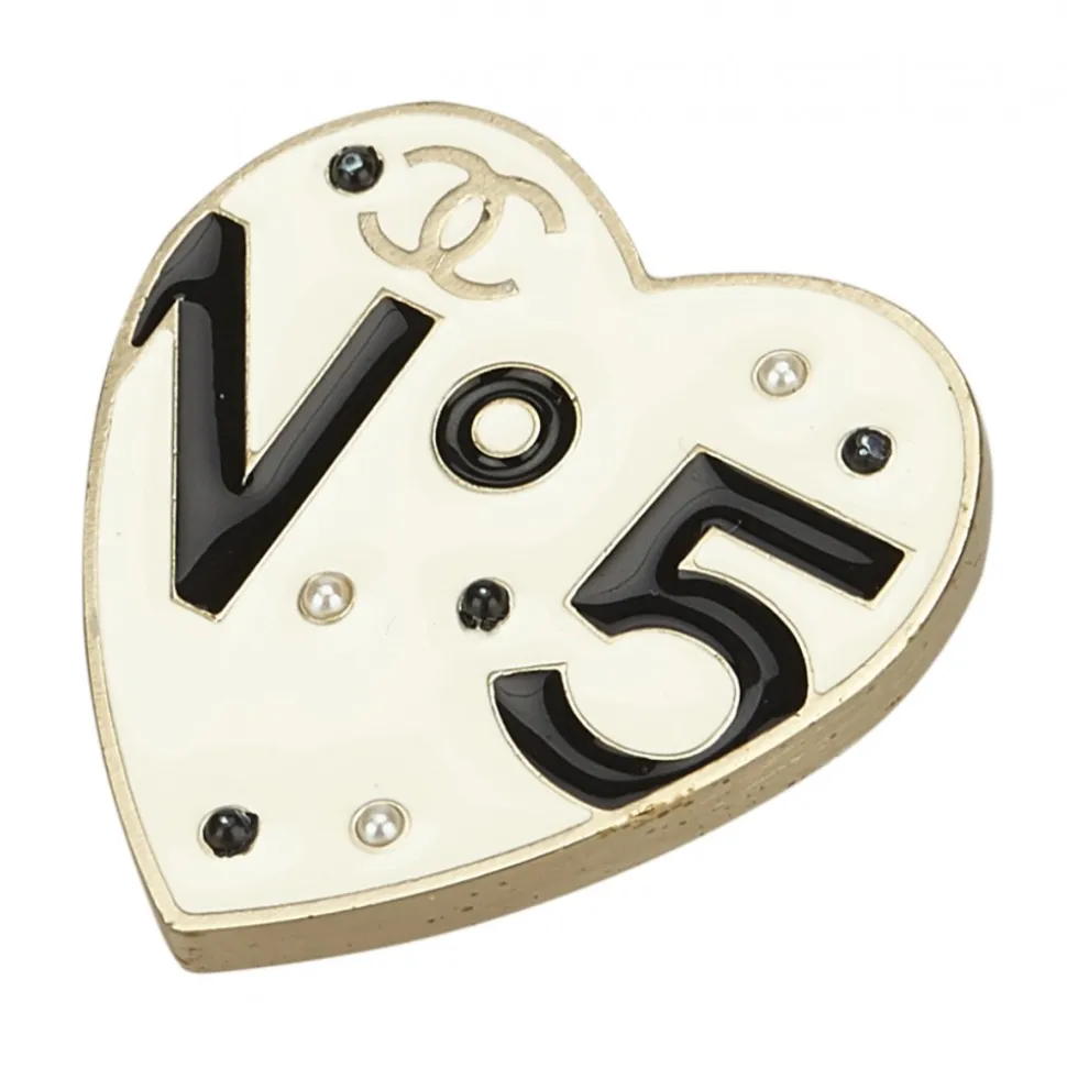 Chanel Vintage - Metal No 5 Heart Brooch - White - Brooch Chanel - Luxury High Quality - Avvenice