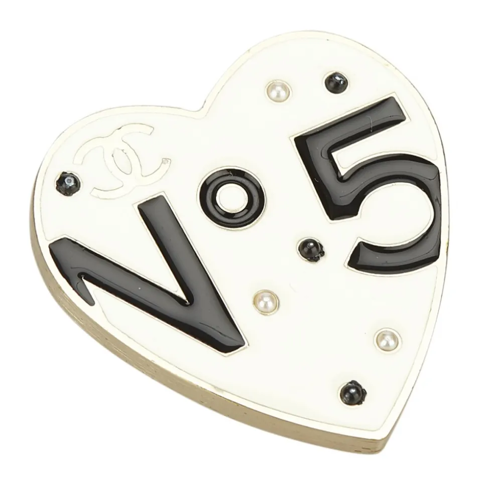 Chanel Vintage - Metal No 5 Heart Brooch - White - Brooch Chanel - Luxury High Quality - Avvenice