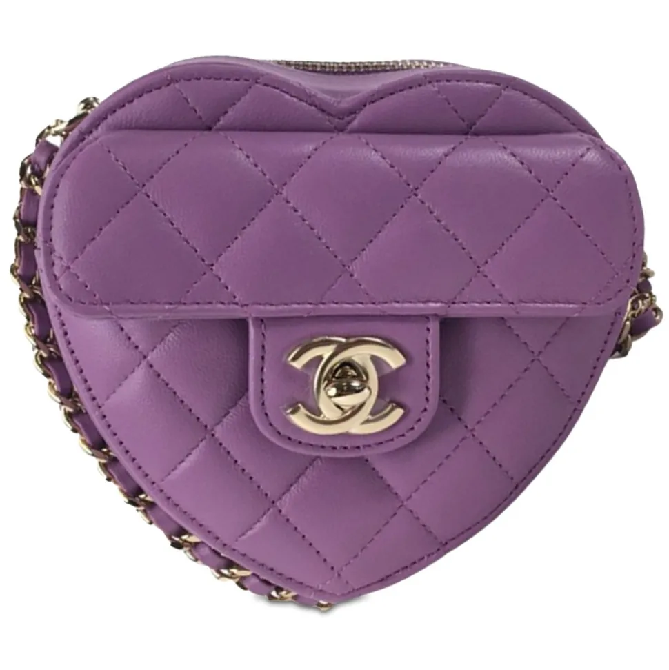 Chanel Vintage - Mini Lambskin CC in Love Heart Crossbody - Purple - Leather and Lambskin Handbag - Luxury High Quality - Avvenice