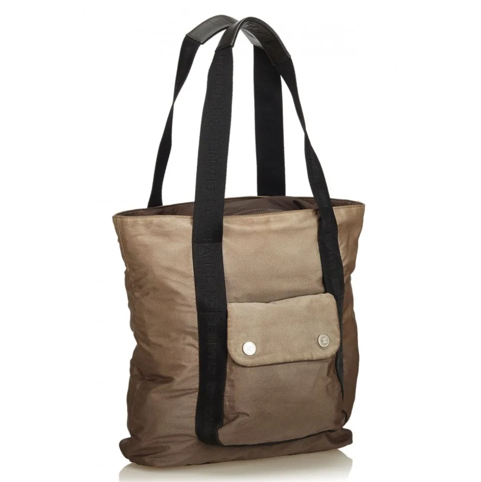 Chanel Vintage - Nylon Shoulder Bag - Brown Beige - Canvas Handbag - Luxury High Quality - Avvenice