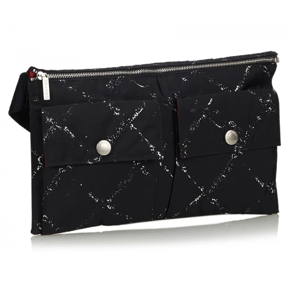 Chanel Vintage - Old Travel Line Belt Bag - Black - Canvas Handbag - Luxury High Quality - Avvenice