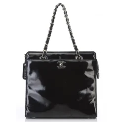 Chanel Vintage - Patent Leather Chain Tote Bag - Black - Patent Leather Handbag - Luxury High Quality - Avvenice