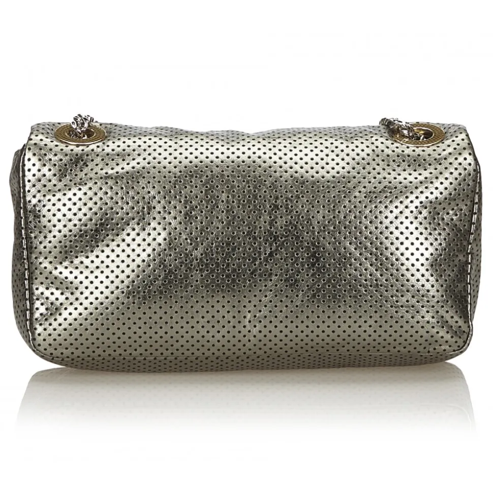 Chanel Vintage - Perforated Leather Flap Bag - Grey Silver - Leather Handbag - Luxury High Quality - Avvenice