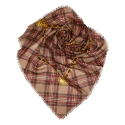 Chanel Vintage - Plaid Cashmere Silk Scarf - Brown Beige - Cashmere and Silk Foulard - Luxury High Quality - Avvenice
