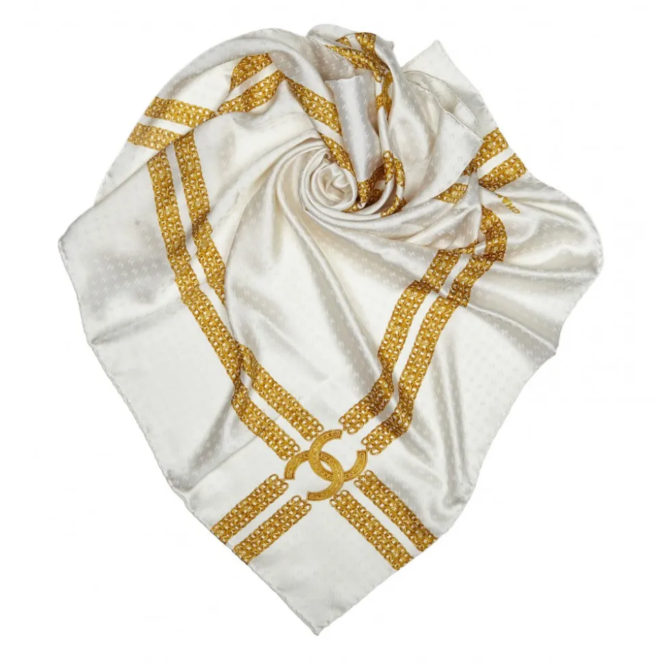 Chanel Vintage - Printed Silk Chain Scarf - White Gold - Silk Foulard - Luxury High Quality - Avvenice