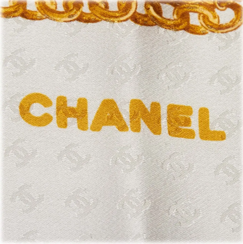 Chanel Vintage - Printed Silk Chain Scarf - White Gold - Silk Foulard - Luxury High Quality - Avvenice