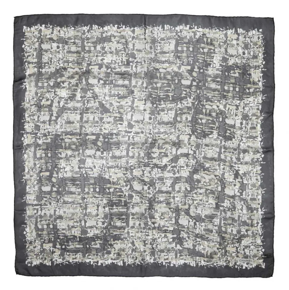 Chanel Vintage - Printed Silk Scarf - Grey Light Grey - Silk Foulard - Luxury High Quality - Avvenice