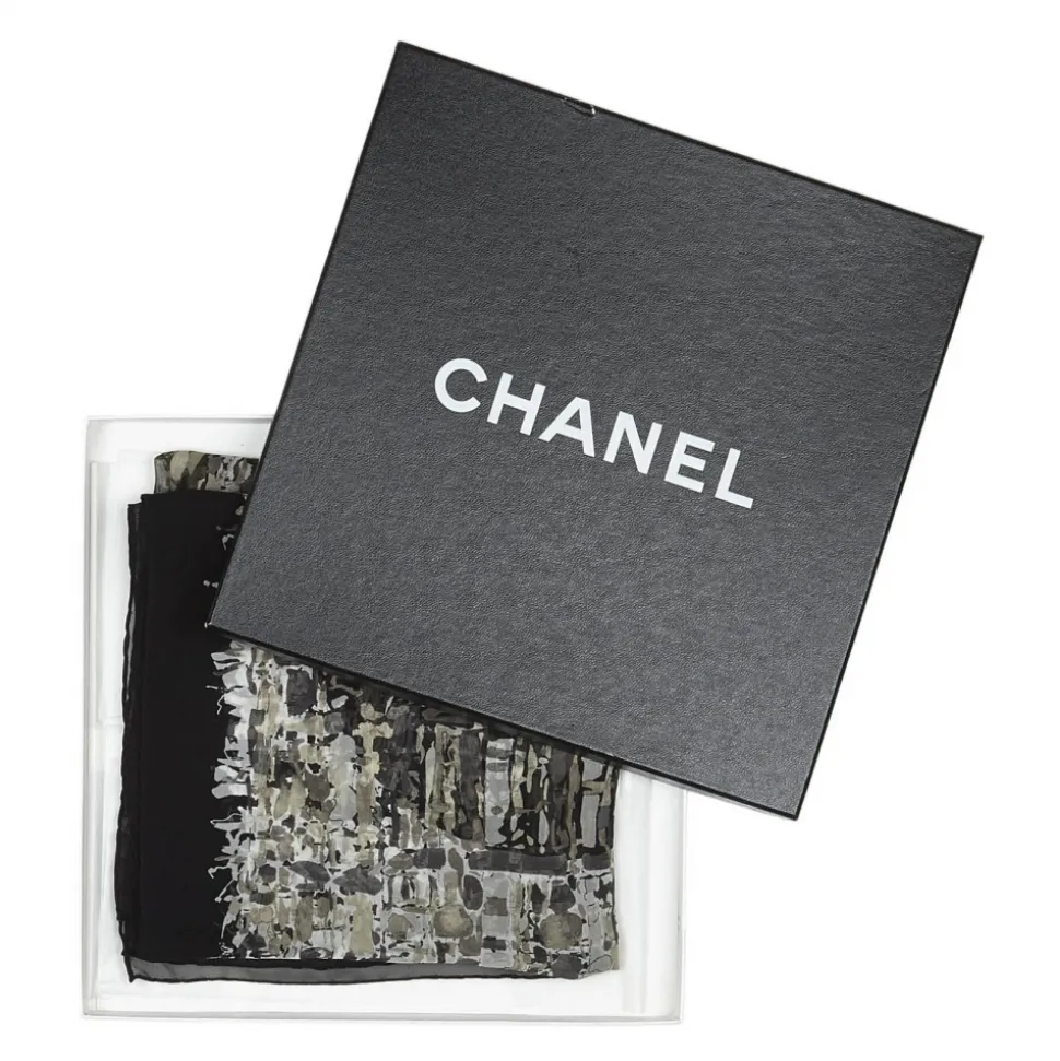 Chanel Vintage - Printed Silk Scarf - Grey Light Grey - Silk Foulard - Luxury High Quality - Avvenice