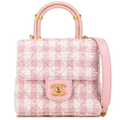 Chanel Vintage - Quilted Tweed Crush Top Handle Flap - Pink - Leather and Lambskin Handbag - Luxury High Quality - Avvenice
