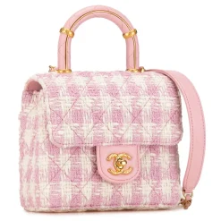 Chanel Vintage - Quilted Tweed Crush Top Handle Flap - Pink - Leather and Lambskin Handbag - Luxury High Quality - Avvenice