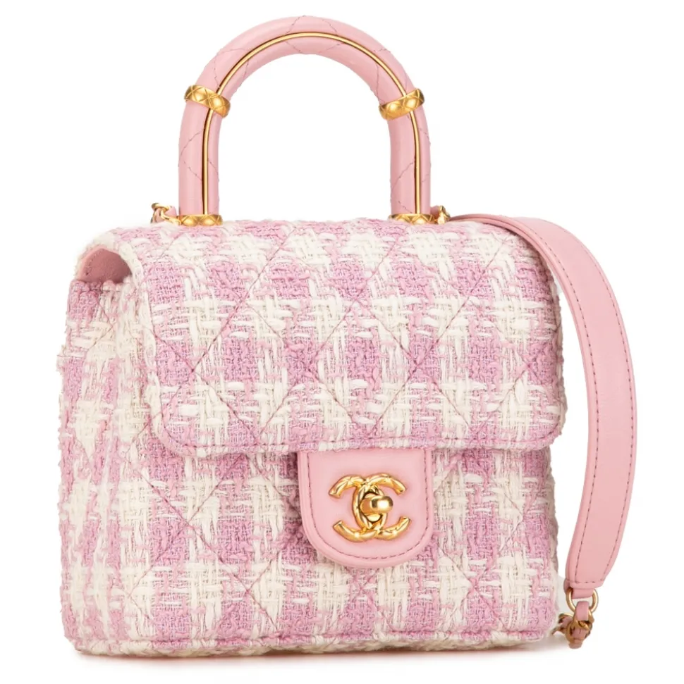 Chanel Vintage - Quilted Tweed Crush Top Handle Flap - Pink - Leather and Lambskin Handbag - Luxury High Quality - Avvenice