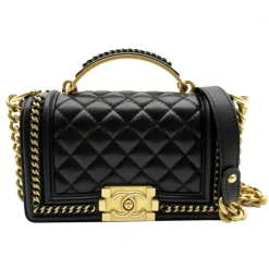 Chanel Vintage - Small Lambskin Boy Top Handle - Black - Leather and Lambskin Handbag - Luxury High Quality - Avvenice