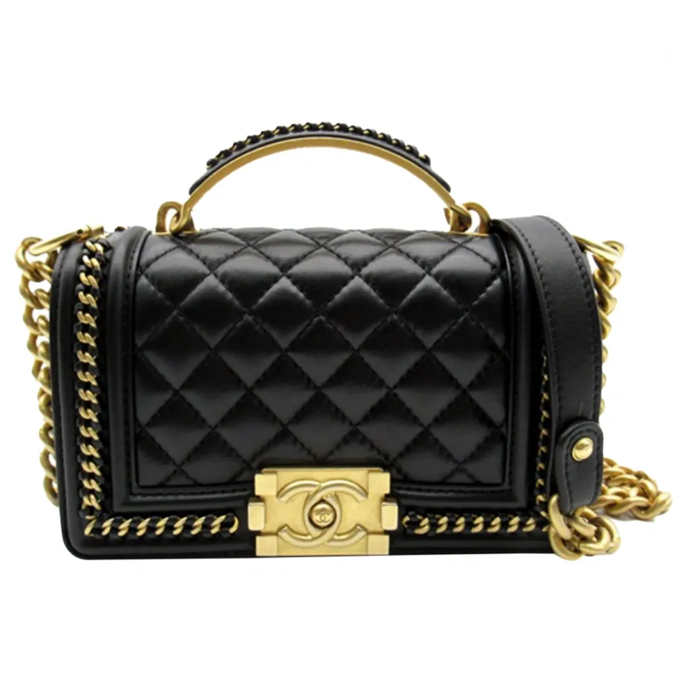 Chanel Vintage - Small Lambskin Boy Top Handle - Black - Leather and Lambskin Handbag - Luxury High Quality - Avvenice
