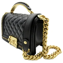 Chanel Vintage - Small Lambskin Boy Top Handle - Black - Leather and Lambskin Handbag - Luxury High Quality - Avvenice