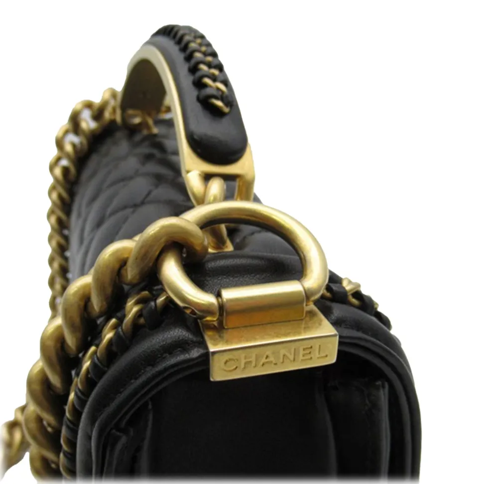 Chanel Vintage - Small Lambskin Boy Top Handle - Black - Leather and Lambskin Handbag - Luxury High Quality - Avvenice