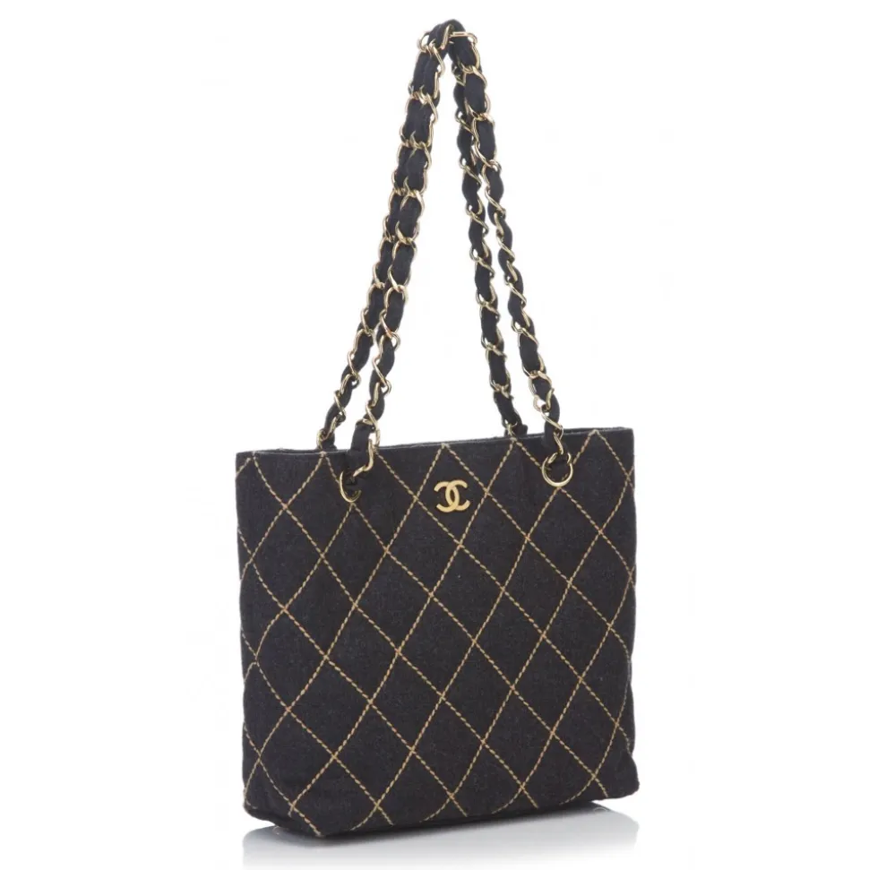 Chanel Vintage - Surpique Wool Shoulder Bag - Grey - Leather and Wool Handbag - Luxury High Quality - Avvenice